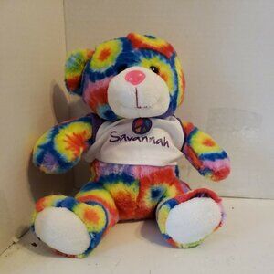 Peace Pals Rainbow Tie Dye Plush Teddy Bear Pink Nose Stuffed Animal Toy